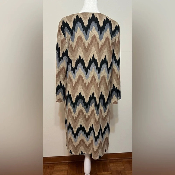 TACERA Women’s Earthy Tone Aztec Chevron 3/4 Sleeve Dress Large - Picture 6 of 14